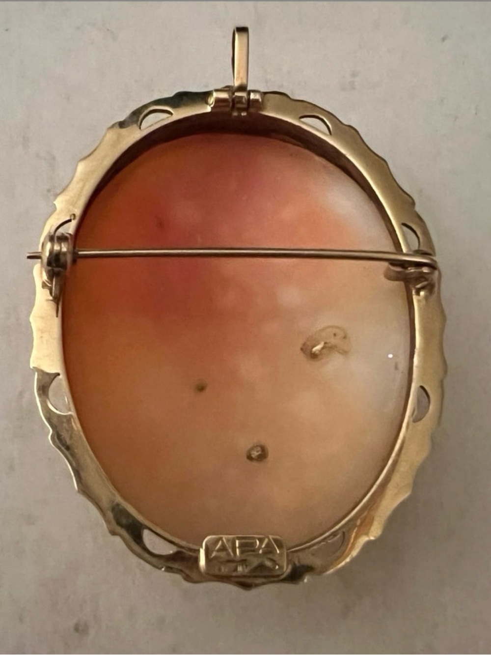 Giovanni APA Handcarved Shell Cameo Brooch-Pendant 14KT gold w/diamond! - Picture 2 of 4